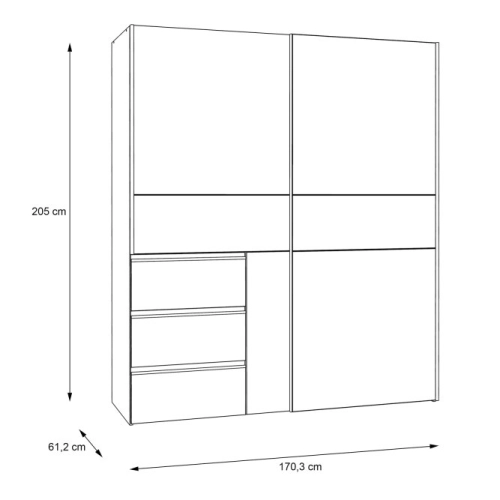 Szafa przesuwna z lustrem i szufladami 170 cm Kolor Biały